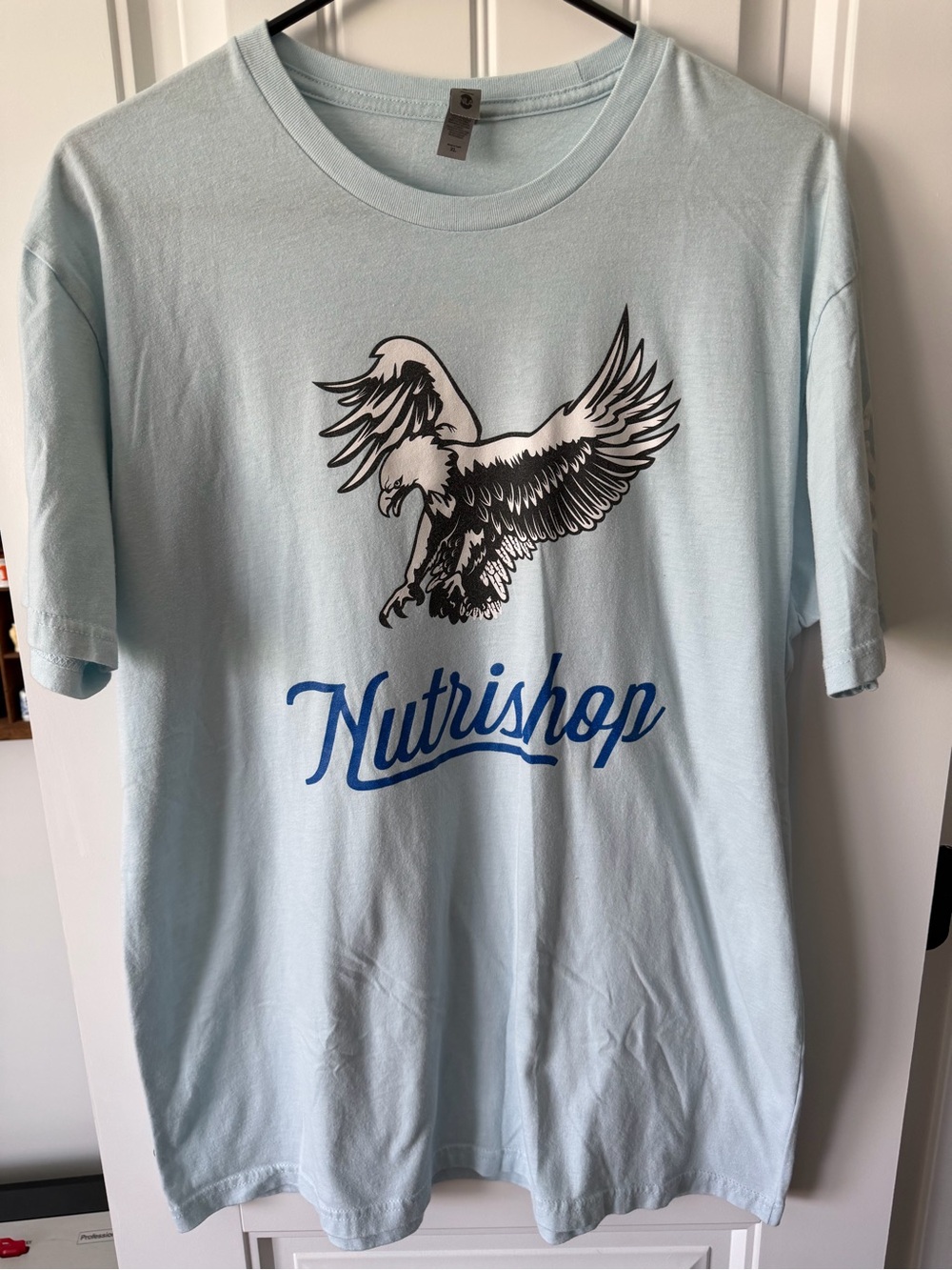 Nutrishop Graphic Tee – Light Blue Eagle Shirt – Men's Size XL